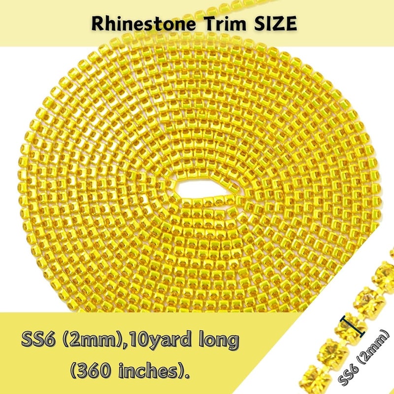 PEARLY JUN 10 Yards Yellow Rhinestone Chain Citrine Rhinestone Trim Crystal Artificial Stone Trim Cup Chain SS6 2mm Color Plated Cup Stitch Costume Decoration - Image 2